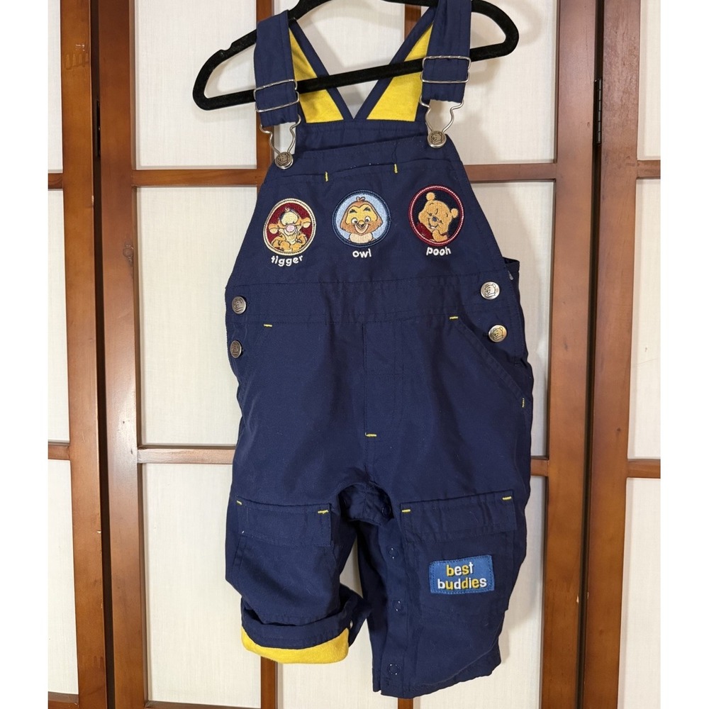 Winnie the Pooh Tigger Owl Blue Toddler Overalls 12M Fleece Lined Vintage
